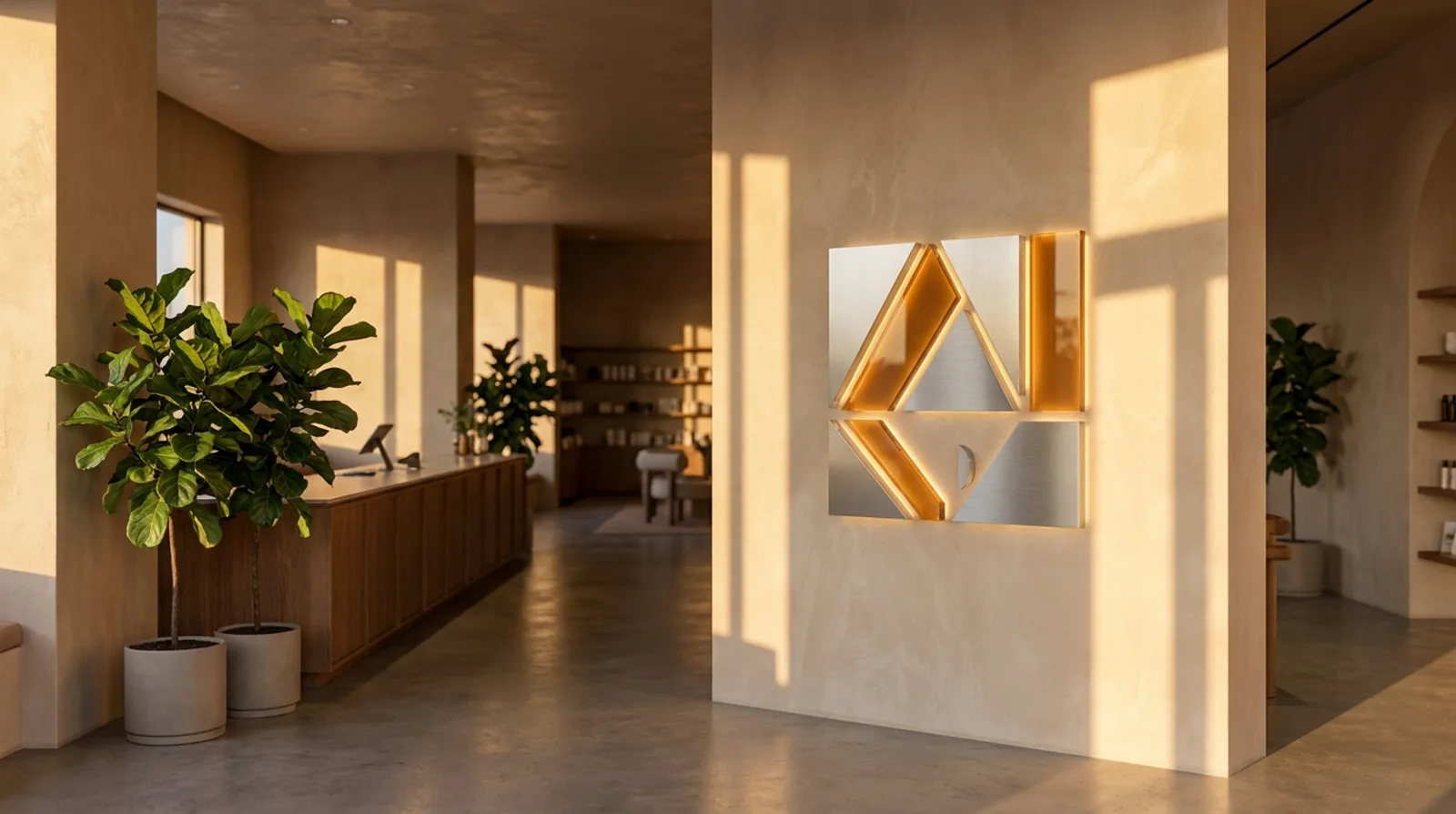 Halo-lit dimensional metal sign on a retail interior wall